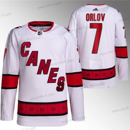 Carolina Hurricanes #7 Dmitry Orlov Valkoinen Ommeltu Paita – Miesten