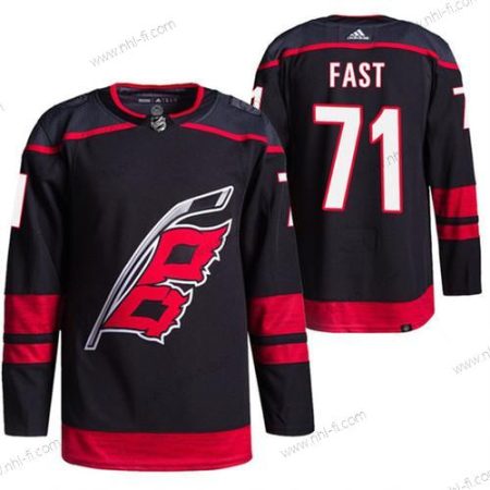 Carolina Hurricanes #71 Jesper Fast Musta Ommeltu Paita – Miesten