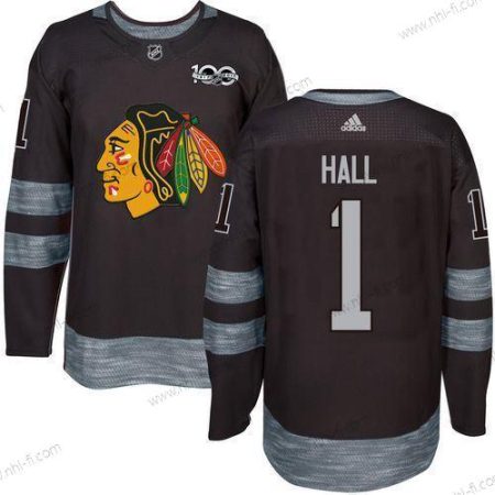 Chicago Blackhawks #1 Glenn Hall Musta 1917-2017 100th Vuosipäivä Ommeltu NHL Paita – Miesten