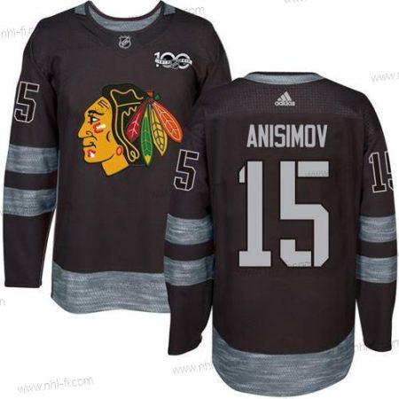 Chicago Blackhawks #15 Artem Anisimov Musta 1917-2017 100th Vuosipäivä Ommeltu NHL Paita – Miesten