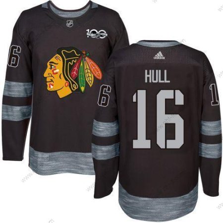 Chicago Blackhawks #16 Bobby Hull Musta 1917-2017 100th Vuosipäivä Ommeltu NHL Paita – Miesten