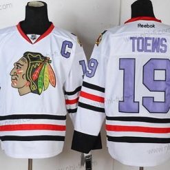 Chicago Blackhawks #19 Jonathan Toews Valkoinen With Violetti Paita – Miesten