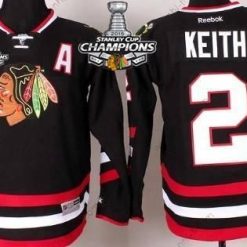 Chicago Blackhawks #2 Duncan Keith 2014 Stadium Series Musta Paita W/2015 Stanley Cup Champion Patch – Lasten