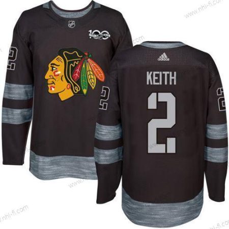 Chicago Blackhawks #2 Duncan Keith Musta 1917-2017 100th Vuosipäivä Ommeltu NHL Paita – Miesten