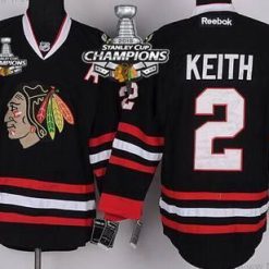 Chicago Blackhawks #2 Duncan Keith Musta Paita W/2015 Stanley Cup Champion Patch – Lasten