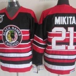 Chicago Blackhawks #21 Stan Mikita Musta Pinstripe 75Th Retro CCM Paita – Miesten