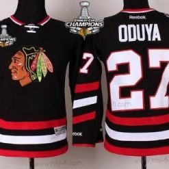 Chicago Blackhawks #27 Johnny Oduya 2014 Stadium Series Musta Paita W/2015 Stanley Cup Champion Patch – Lasten