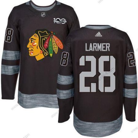 Chicago Blackhawks #28 Steve Larmer Musta 1917-2017 100th Vuosipäivä Ommeltu NHL Paita – Miesten