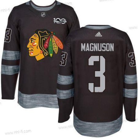 Chicago Blackhawks #3 Keith Magnuson Musta 1917-2017 100th Vuosipäivä Ommeltu NHL Paita – Miesten