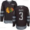 Chicago Blackhawks #3 Pierre Pilote Musta 1917-2017 100th Vuosipäivä Ommeltu NHL Paita – Miesten