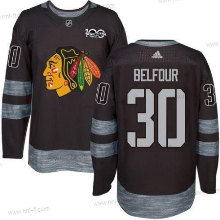 Chicago Blackhawks #30 Ed Belfour Musta 1917-2017 100th Vuosipäivä Ommeltu NHL Paita – Miesten