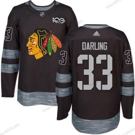 Chicago Blackhawks #33 Scott Darling Musta 1917-2017 100th Vuosipäivä Ommeltu NHL Paita – Miesten