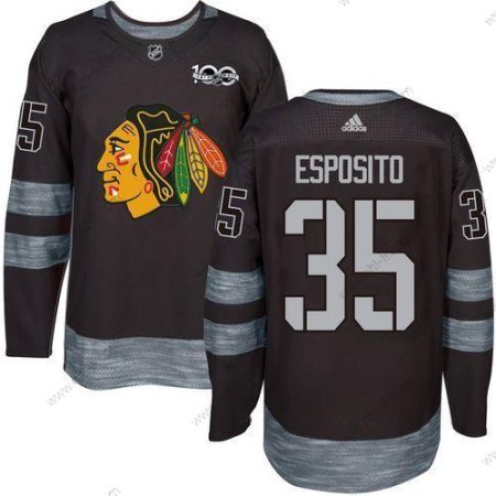 Chicago Blackhawks #35 Tony Esposito Musta 1917-2017 100th Vuosipäivä Ommeltu NHL Paita – Miesten