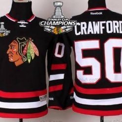 Chicago Blackhawks #50 Corey Crawford 2014 Stadium Series Musta Paita W/2015 Stanley Cup Champion Patch – Lasten