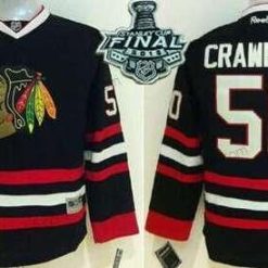 Chicago Blackhawks #50 Corey Crawford 2015 Stanley Cup Musta Paita – Nuoret