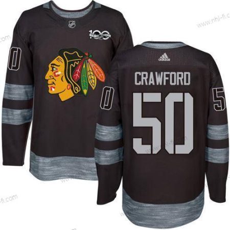 Chicago Blackhawks #50 Corey Crawford Musta 1917-2017 100th Vuosipäivä Ommeltu NHL Paita – Miesten