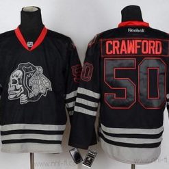 Chicago Blackhawks #50 Corey Crawford Musta Ice Skulls Paita – Miesten