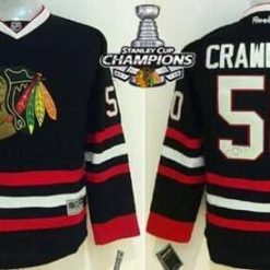 Chicago Blackhawks #50 Corey Crawford Musta Paita W/2015 Stanley Cup Champion Patch – Lasten