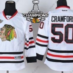 Chicago Blackhawks #50 Corey Crawford Valkoinen Paita W/2015 Stanley Cup Champion Patch – Lasten