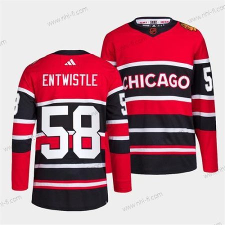 Chicago Blackhawks #58 Mackenzie Entwistle Punainen Musta 2022 Käänteinen Retro Ommeltu Paita – Miesten