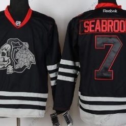 Chicago Blackhawks #7 Brent Seabrook Musta Ice Skulls Paita – Miesten