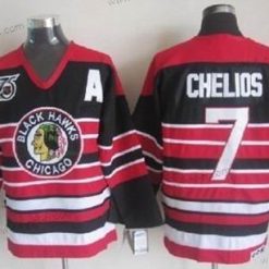 Chicago Blackhawks #7 Chris Chelios Musta Pinstripe 75Th Retro CCM Paita – Miesten