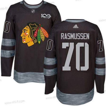 Chicago Blackhawks #70 Dennis Rasmussen Musta 1917-2017 100th Vuosipäivä Ommeltu NHL Paita – Miesten