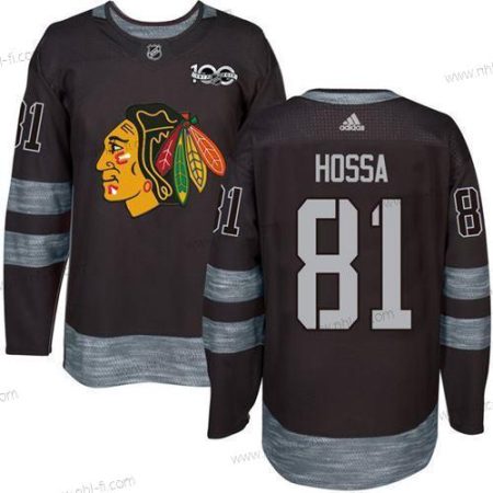 Chicago Blackhawks #81 Marian Hossa Musta 1917-2017 100th Vuosipäivä Ommeltu NHL Paita – Miesten