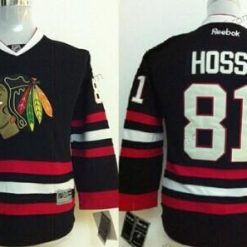 Chicago Blackhawks #81 Marian Hossa Musta Paita – Lasten