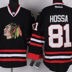 Chicago Blackhawks #81 Marian Hossa Musta Paita – Miesten