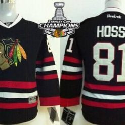 Chicago Blackhawks #81 Marian Hossa Musta Paita W/2015 Stanley Cup Champion Patch – Lasten