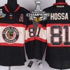 Chicago Blackhawks #81 Marian Hossa Musta Vieras Paita W/2015 Stanley Cup Champion Patch – Lasten