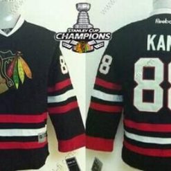 Chicago Blackhawks #88 Patrick Kane Musta Paita W/2015 Stanley Cup Champion Patch – Lasten