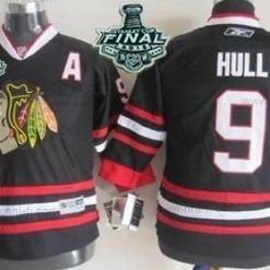 Chicago Blackhawks #9 Bobby Hull 2015 Stanley Cup Musta Paita – Nuoret