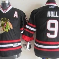 Chicago Blackhawks #9 Bobby Hull Musta Paita – Lasten