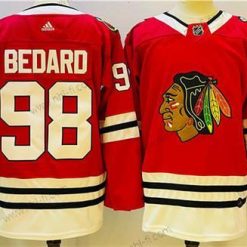 Chicago Blackhawks #98 Connor Bedard Punainen Musta Ommeltu Paita – Miesten