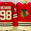 Chicago Blackhawks #98 Connor Bedard Punainen Musta Ommeltu Paita – Nuoret