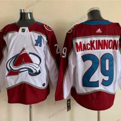 Colorado Avalanche #29 Nathan Mackinnon With A Ptach Valkoinen Ommeltu Paita – Miesten