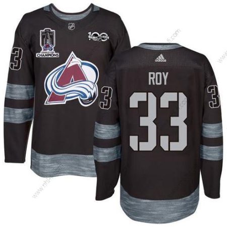 Colorado Avalanche #33 Patrick Roy Musta 1917-2017 Stanley Cup Champions Patch 100th Vuosipäivä Ommeltu NHL Paita – Miesten