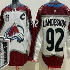 Colorado Avalanche #92 Gabriel Landeskog Valkoinen 2022 Stanley Cup Ommeltu Paita – Miesten