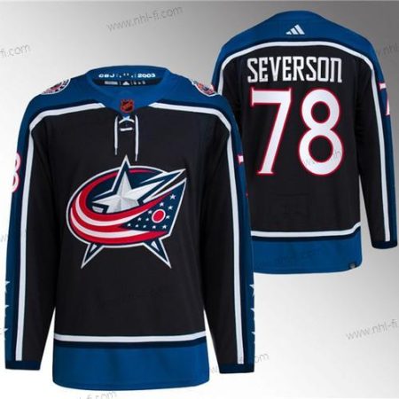 Columbus Blue Jackets #78 Damon Severson Musta 2022-23 Käänteinen Retro Ommeltu Paita – Miesten