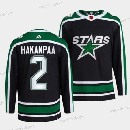 Dallas Stars #2 Jani Hakanpaa 2022 Musta Käänteinen Retro 2.0 Ommeltu Paita – Miesten