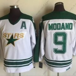 Dallas Stars #9 Mike Modano 1993 Valkoinen CCM Ommeltu Vintage Jääkiekko Paita – Miesten