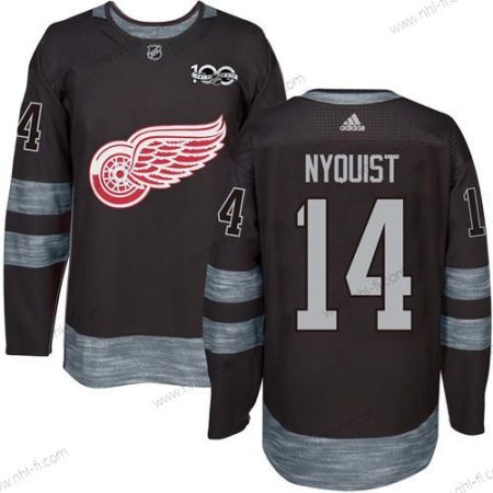 Detroit Red Wings #14 Gustav Nyquist Musta 1917-2017 100th Vuosipäivä Ommeltu NHL Paita – Miesten