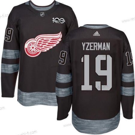 Detroit Red Wings #19 Steve Yzerman Musta 1917-2017 100th Vuosipäivä Ommeltu NHL Paita – Miesten