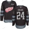 Detroit Red Wings #24 Chris Chelios Musta 1917-2017 100th Vuosipäivä Ommeltu NHL Paita – Miesten