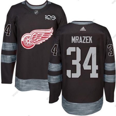 Detroit Red Wings #34 Petr Mrazek Musta 1917-2017 100th Vuosipäivä Ommeltu NHL Paita – Miesten