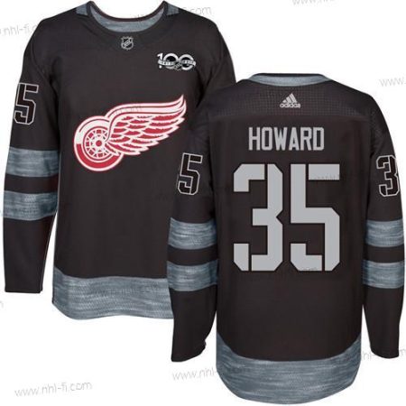 Detroit Red Wings #35 Jimmy Howard Musta 1917-2017 100th Vuosipäivä Ommeltu NHL Paita – Miesten