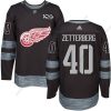 Detroit Red Wings #40 Henrik Zetterberg Musta 1917-2017 100th Vuosipäivä Ommeltu NHL Paita – Miesten