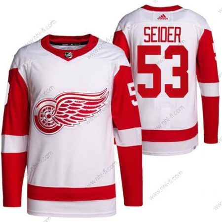 Detroit Red Wings #53 Moritz Seider Valkoinen Ommeltu Paita – Miesten